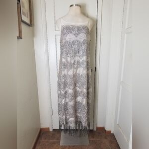 CALIFORNIA CONCEPTS gold thread stretch lace fringe hem sleeveless dress 22